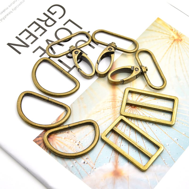 MELORDY 15 قطعة من MELORDY خطافات معدنية دوارة مع حلقات على شكل حرف D وأبازيم منزلقة ثلاثية الانزلاق لحقيبة المفاتيح وأشرطة الحقيبة وأطواق الكلاب DIY أدوات الخياطة اليدوية (1-1/2 بوصة، برونزية) - Image 3